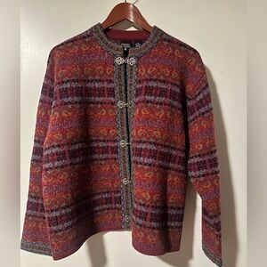 Nordic Design 100% Wool Fair Isle Patterned Cardigan with Pewter Clasps